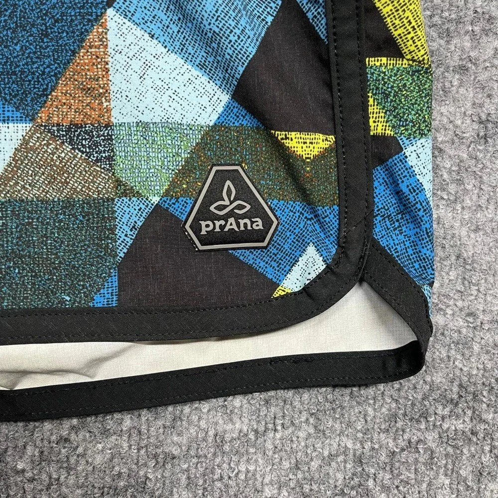 Prana Board Shorts Mens Size 36 Blue Black Geometric Mosaic Print Swim Trunks